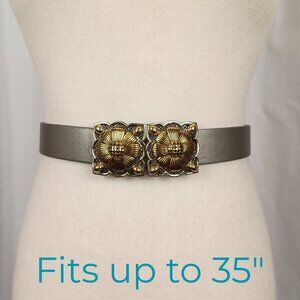 Vintage 80s Douglas Paquette Mixed Metal Buckle & Belt, Up to 35"